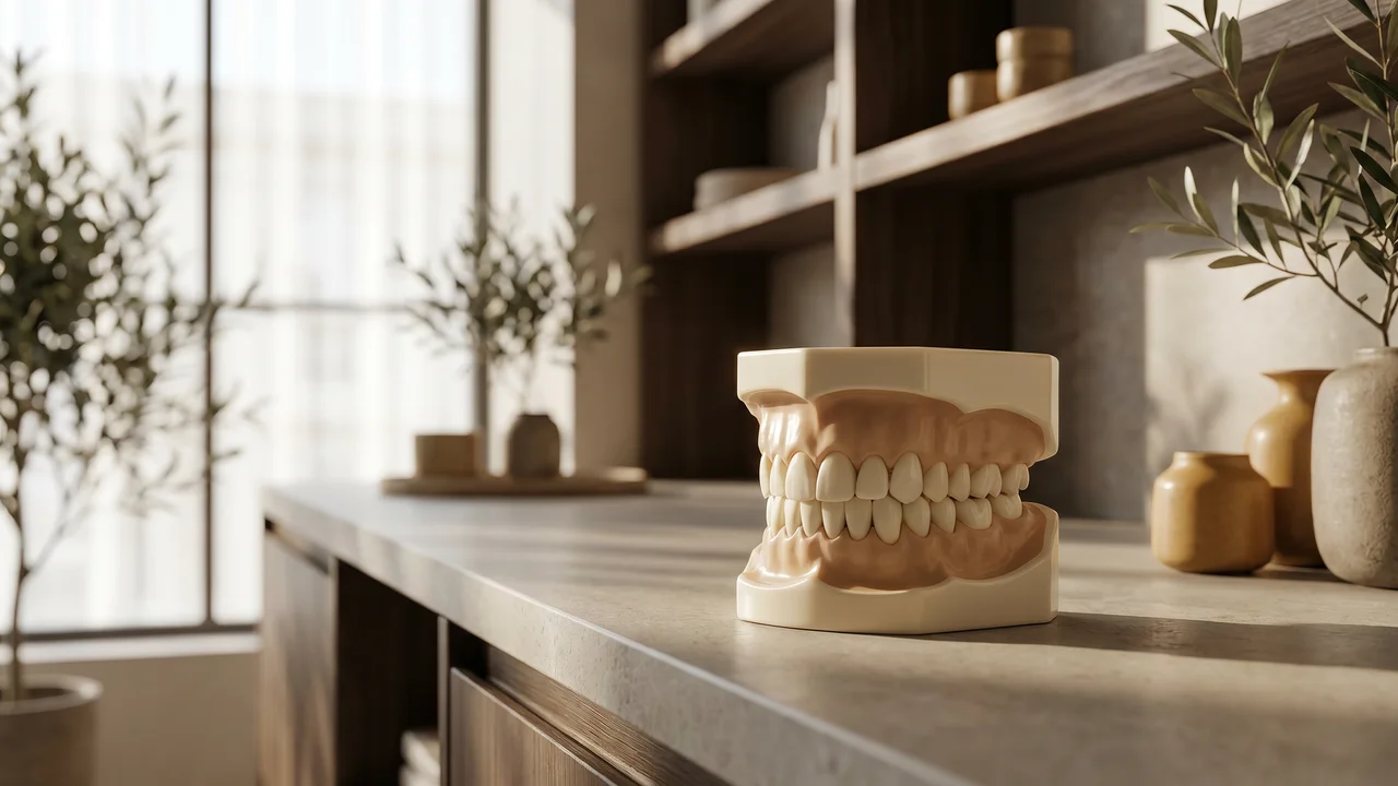 Detalle de encías inflamadas afectadas por periodontitis en una revisión dental.